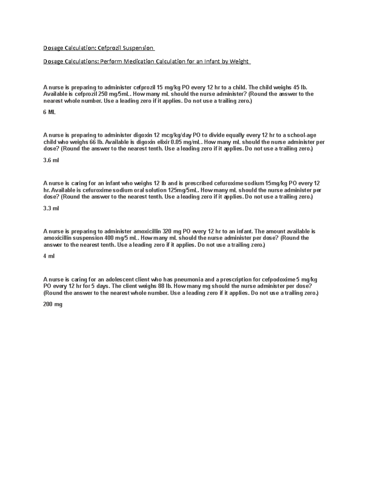 Dosage Calculation preview Dosage Calculation Cefprozil Suspension