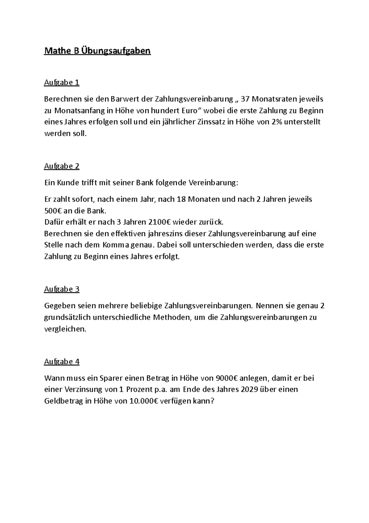 Mathe B Übungen Teil 1 - Mathe B Übungsaufgaben Aufgabe 1 Berechnen Sie ...