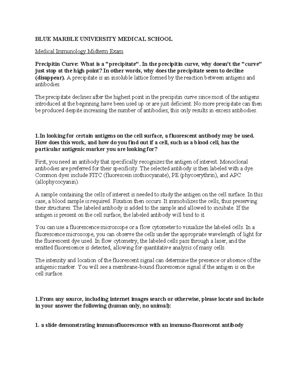 Medical immunology midterm exam BLUE MARBLE UNIVERSITY MEDICAL SCHOOL