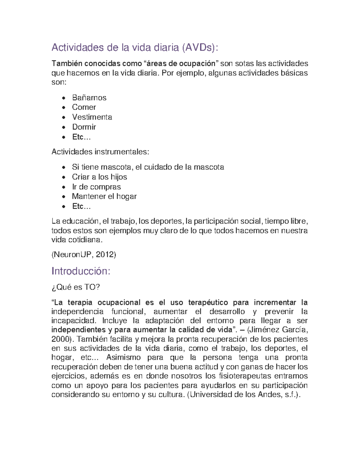 Terapia ocupacional y aditamentos II - Actividades de la vida diaria ...