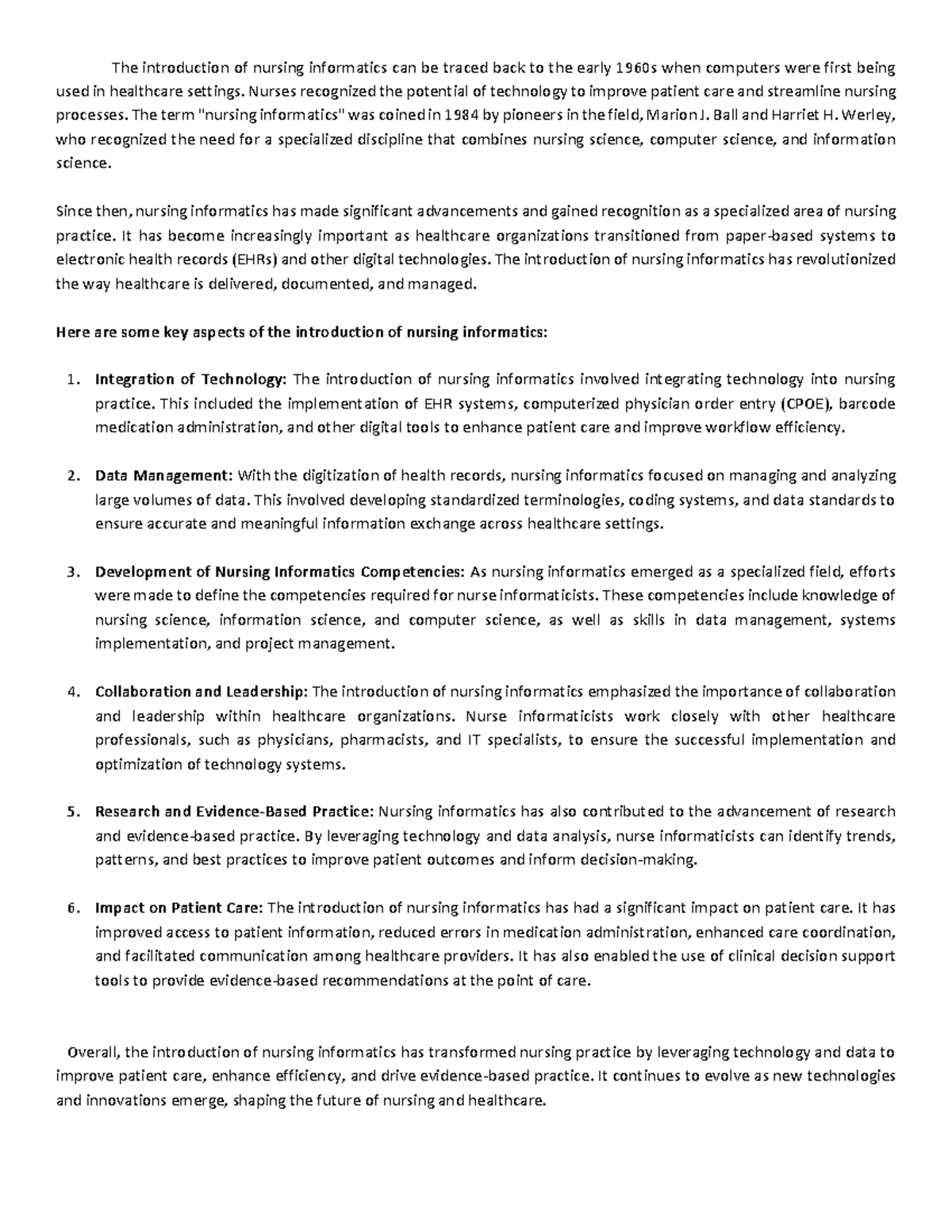 Introduction of Nursing Informatics - Nurses recognized the potential ...
