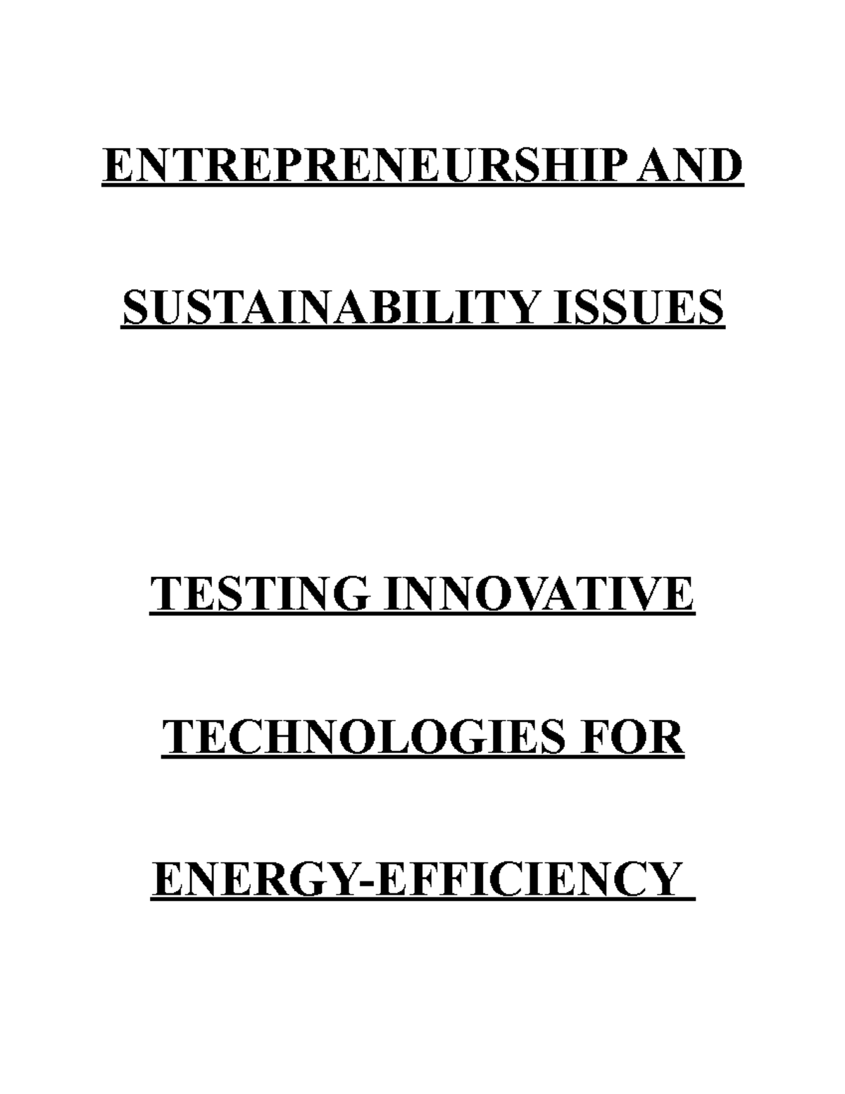 Entrepreneurship and sustainability issues report entrepreneurship