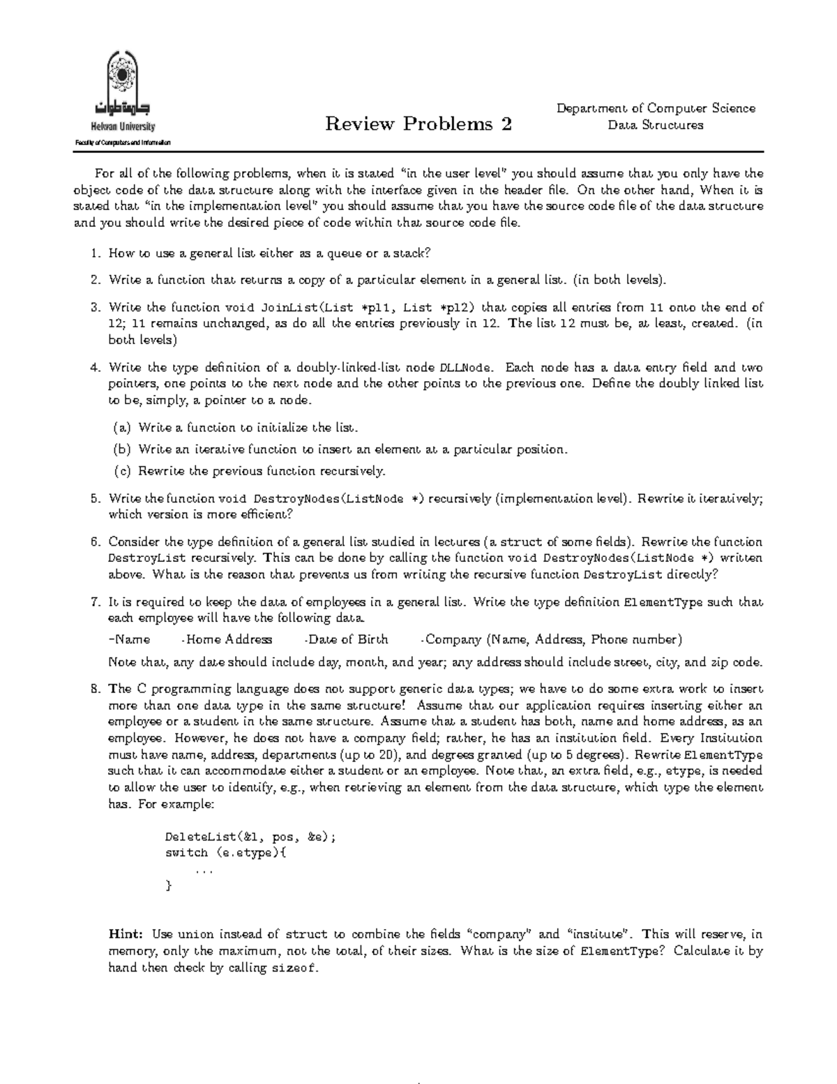 Review Problems 2 - Practice tutorial shared by professor - Faculty of ...