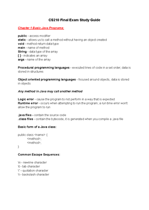 CS 210 Notes 2 - Chapter 1 Basic Java Programs Continue - CS210 Final ...