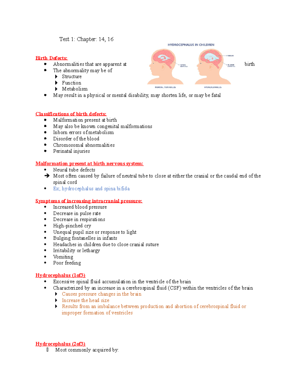 Pediatric chapter 14 - study guide - Test 1: Chapter: 14, 16 Birth ...