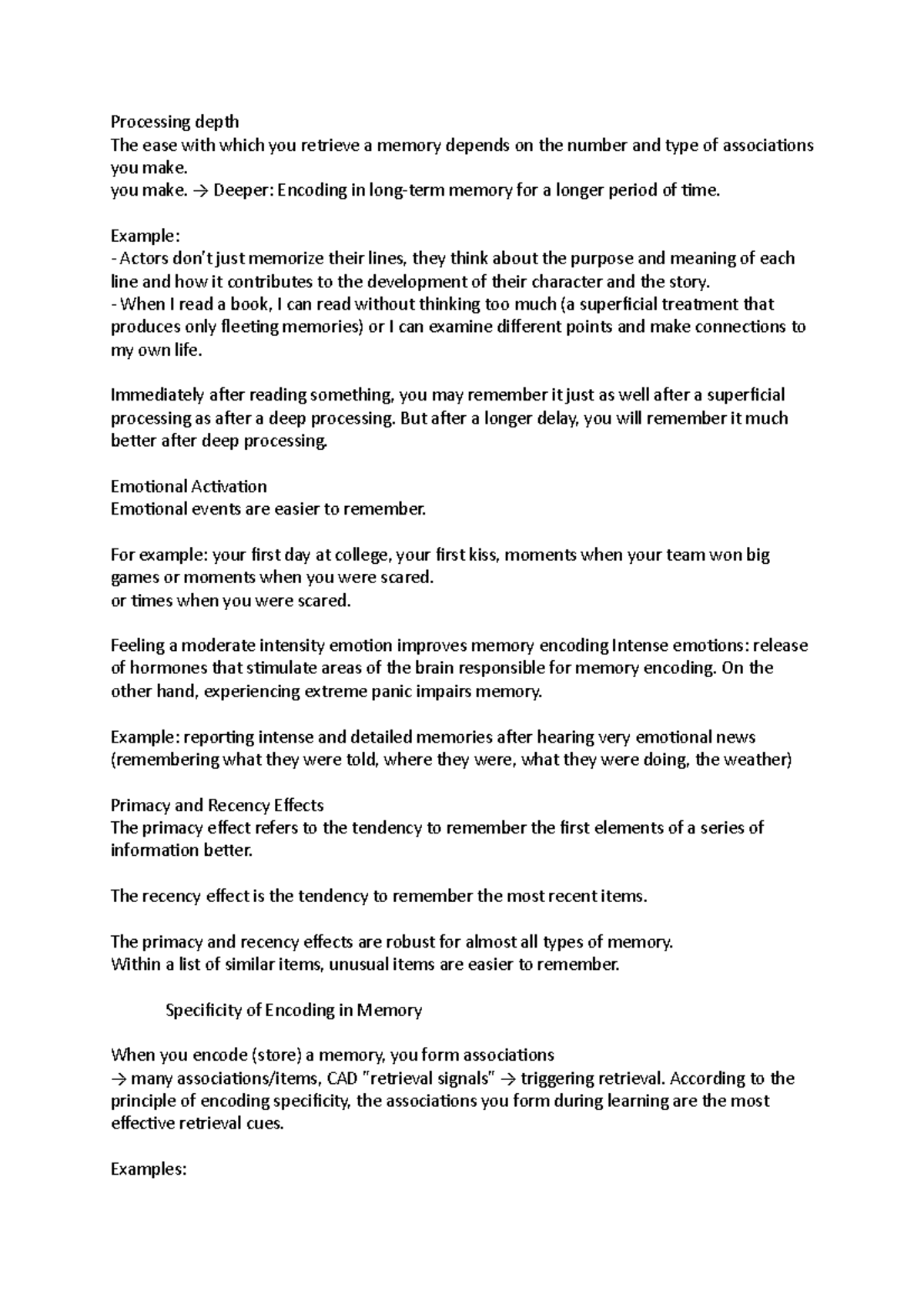 Processing depth - General Psychology - Processing depth The ease with ...