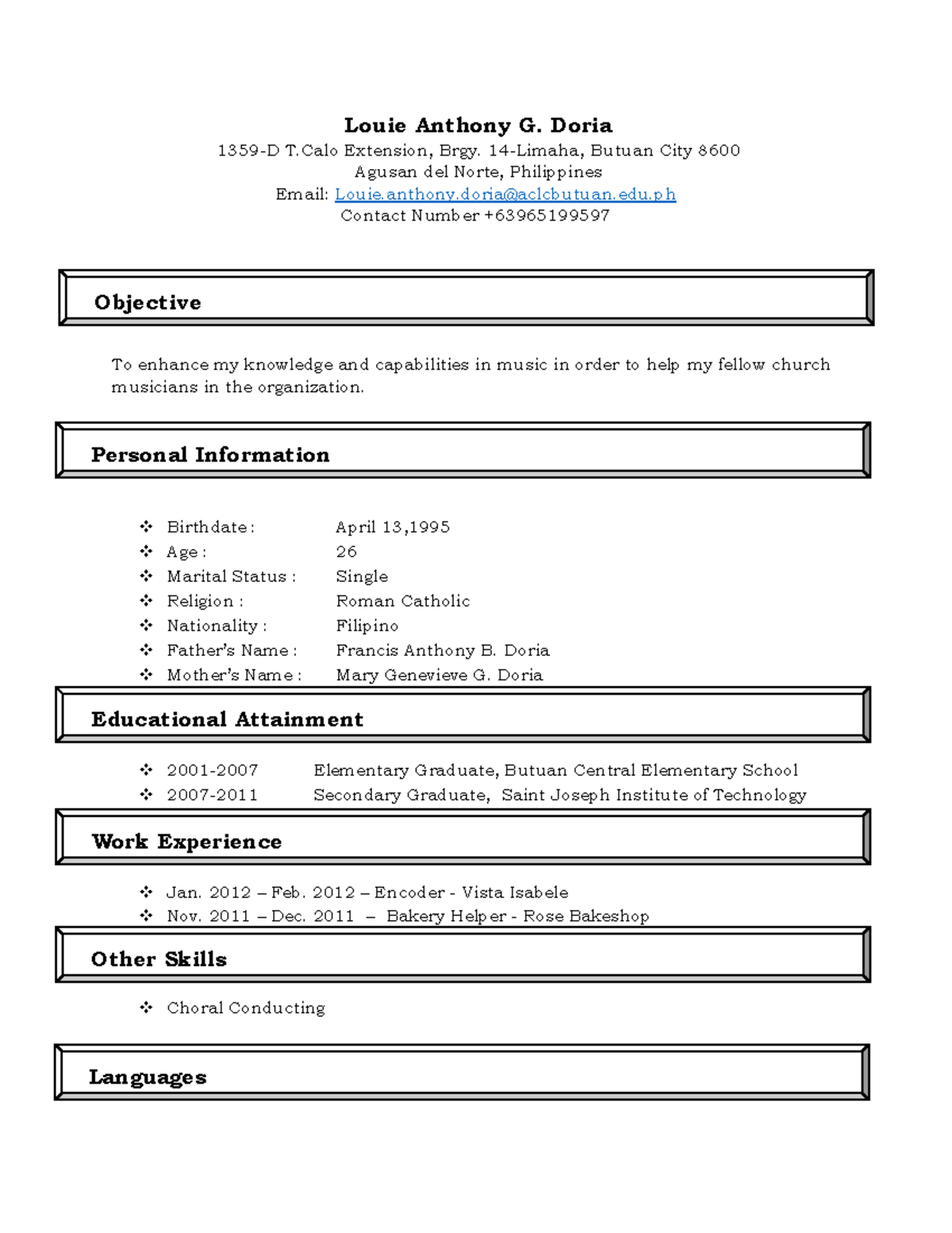 CV louie AN ANSWER KEY FOR INFORMATION TECHNOLOGY - Louie Anthony G ...