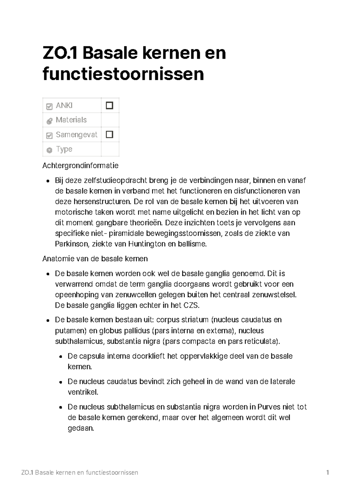 Uitwerking Bij ZO.1 Basale Kernen En Functiestoornissen 2019/2020 - ZO ...