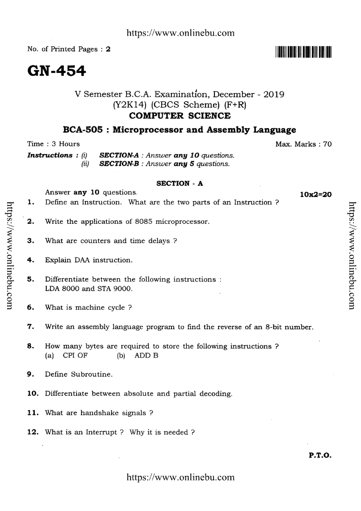 Bca 5 Sem Computer Science Microprocessor And Assembly Language Gn 454 ...