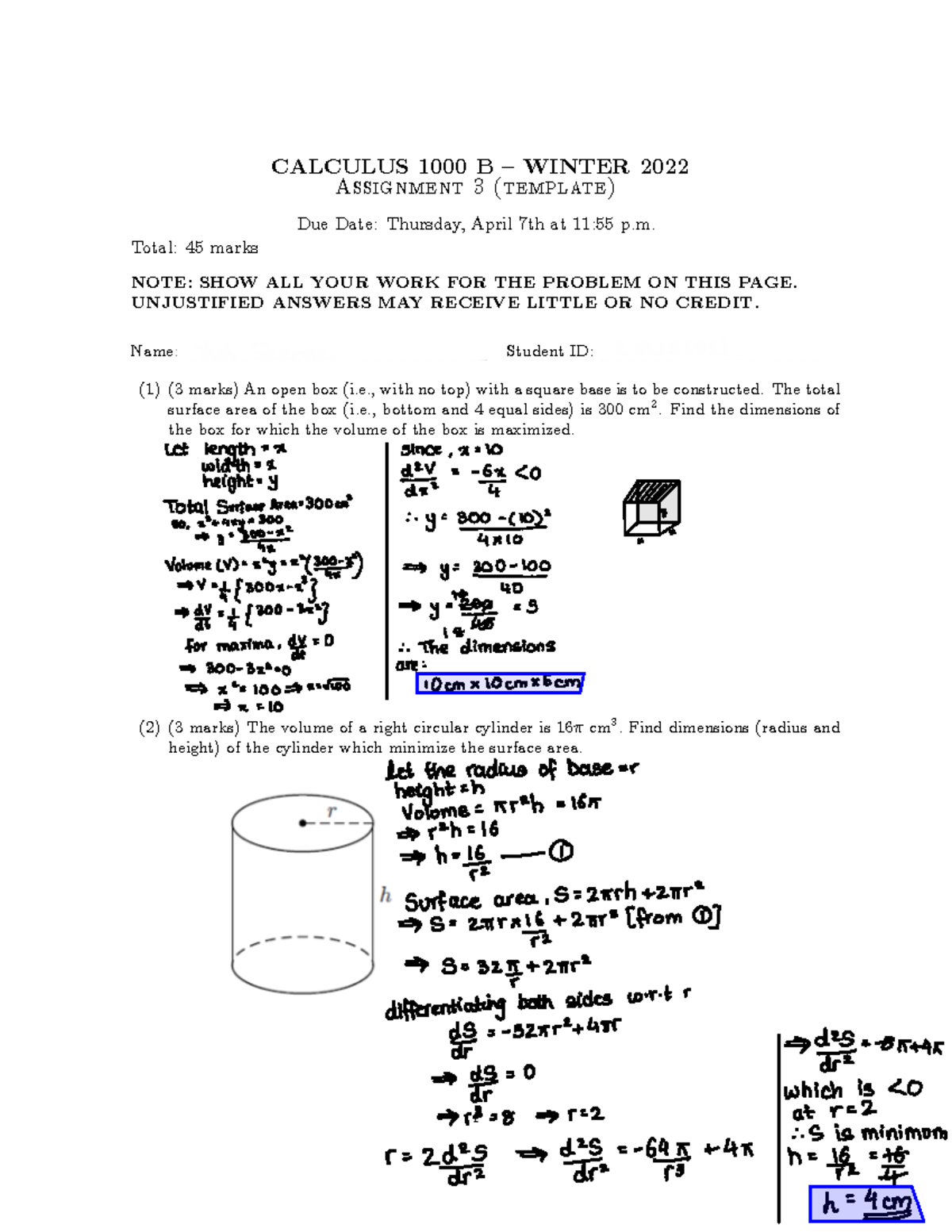 Calc Assignment 3 - CALCULUS 1000 B — WINTER 2022 Assignment3 (template ...