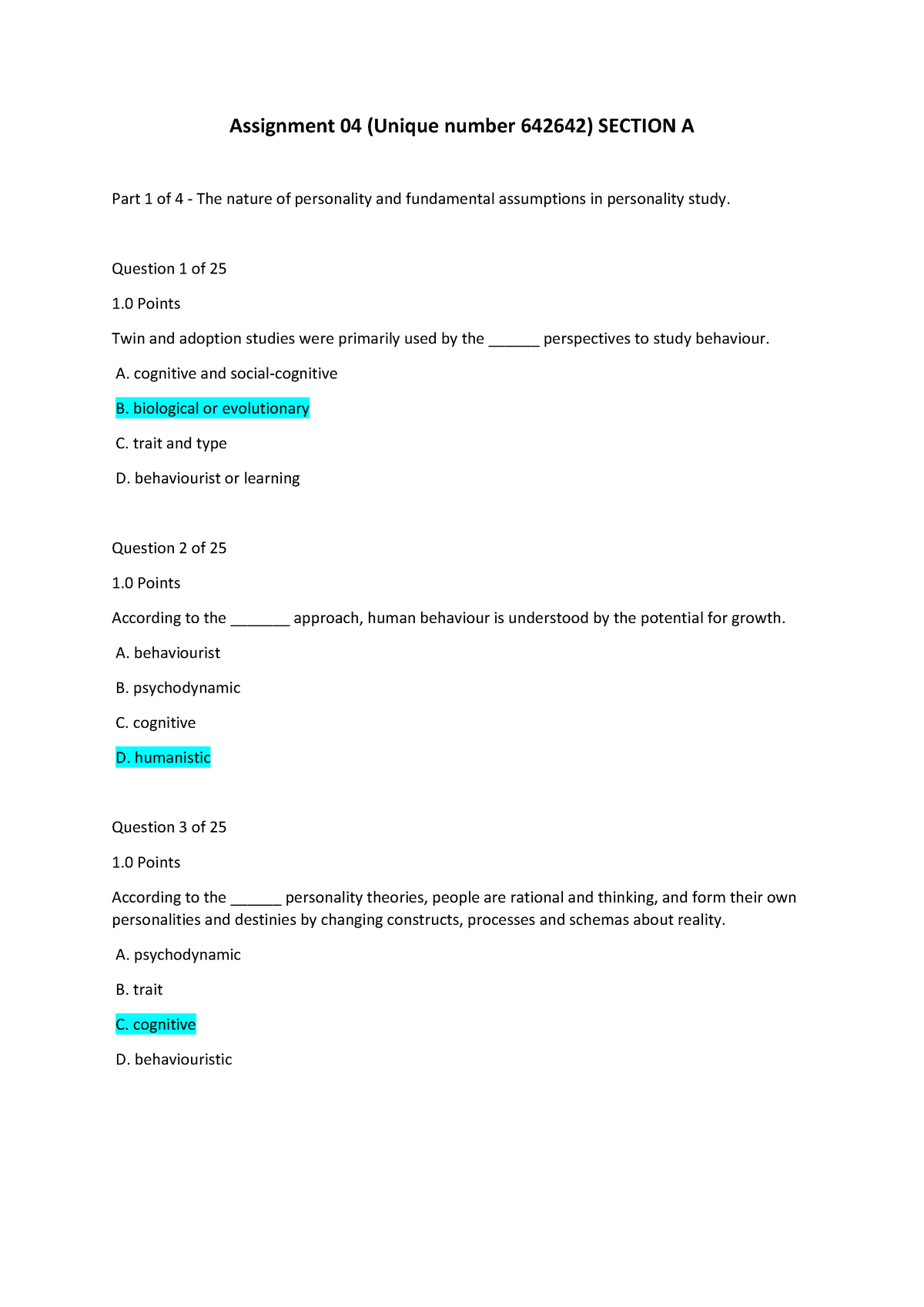 IOP1601 Assignment 4 Section A - Assignment 04 (Unique Number 642642 ...