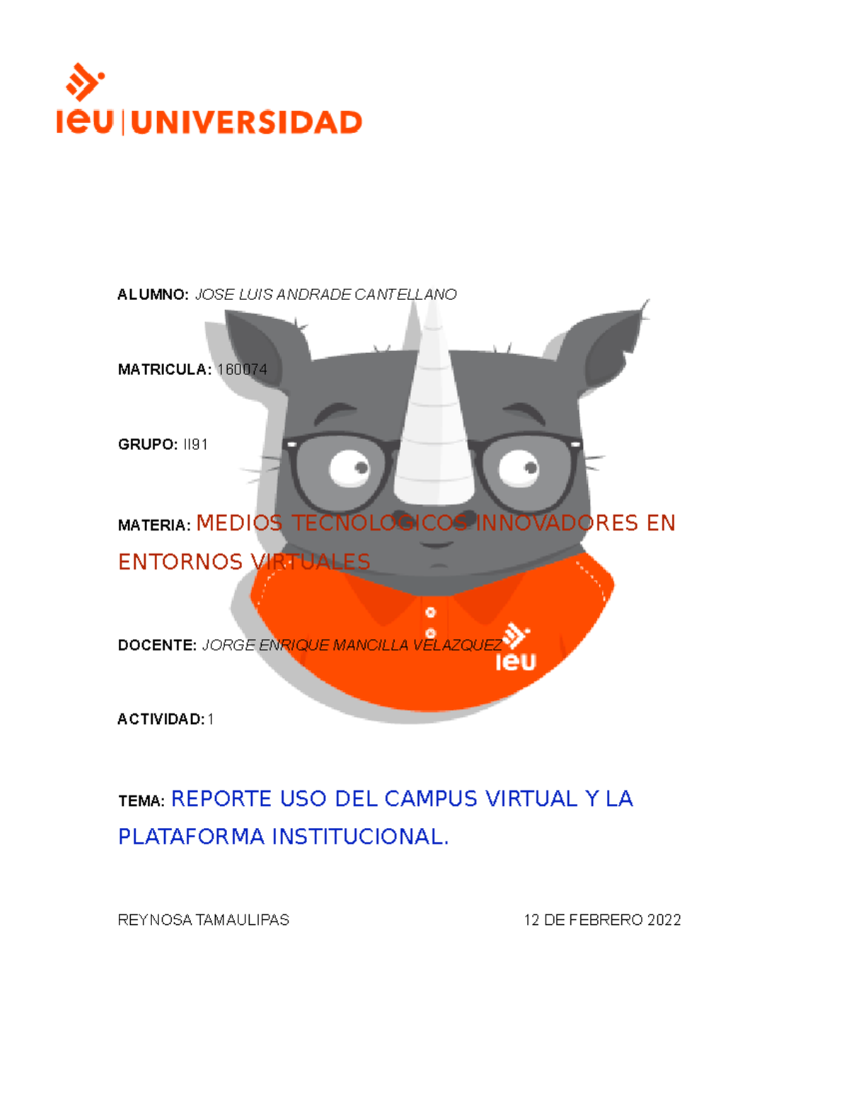 Reporte USO DEL Campus Virtual Y LA Plataforma Institucional ALUMNO 