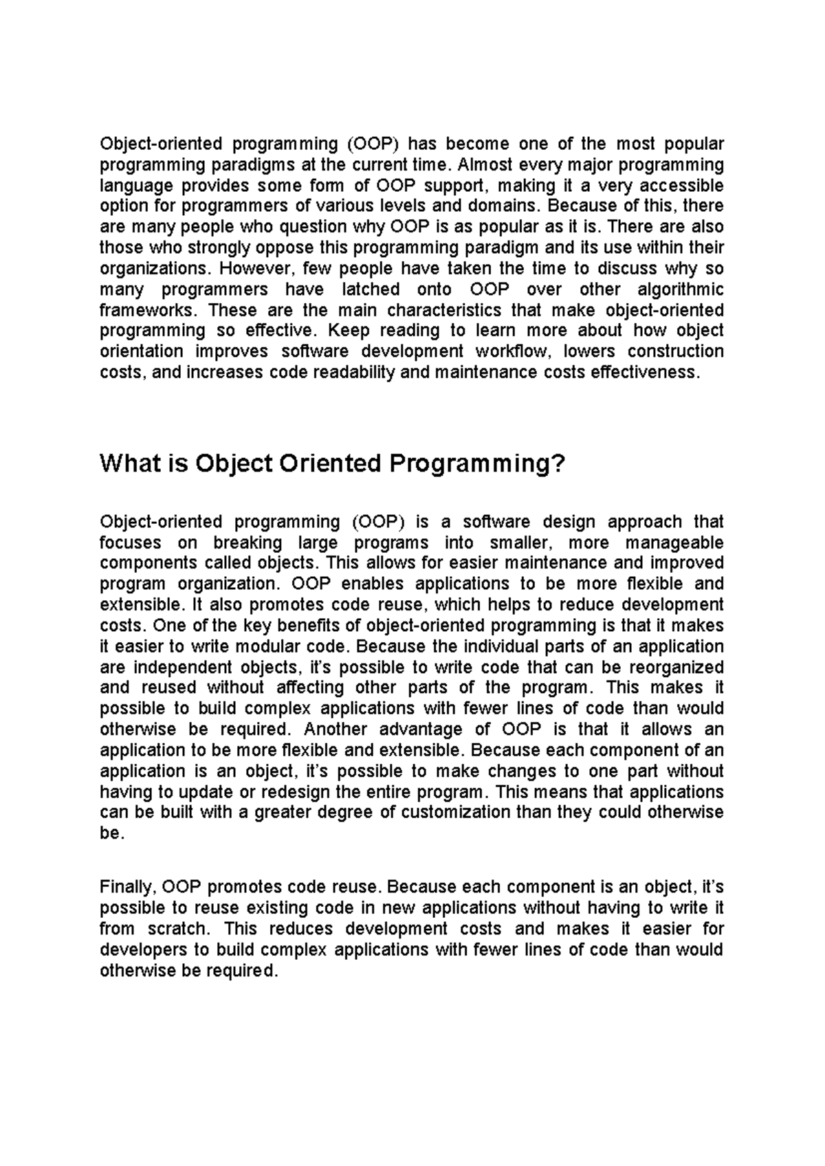 OOPS - Object-oriented programming (OOP) has become one of the most ...
