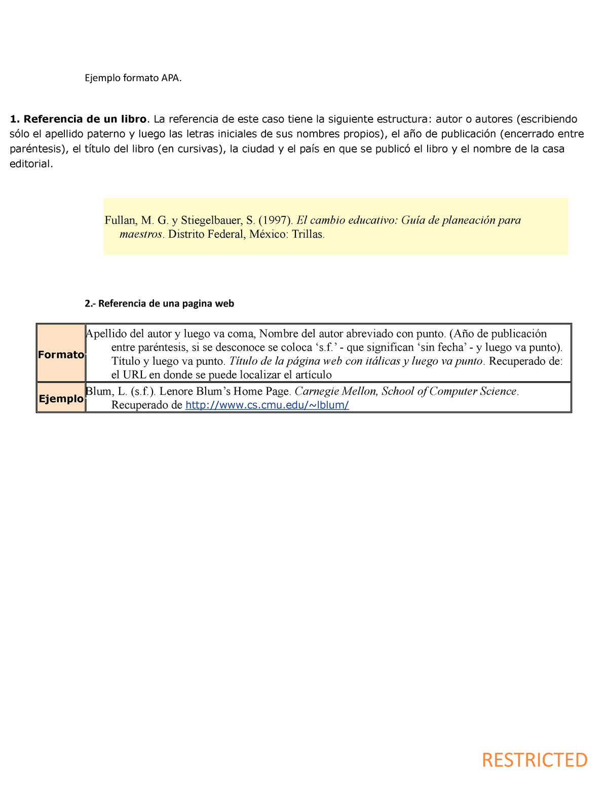  Ejemplo de formato apa - Ejemplo formato APA. 1. Referencia de un  libro. La referencia de este - Studocu