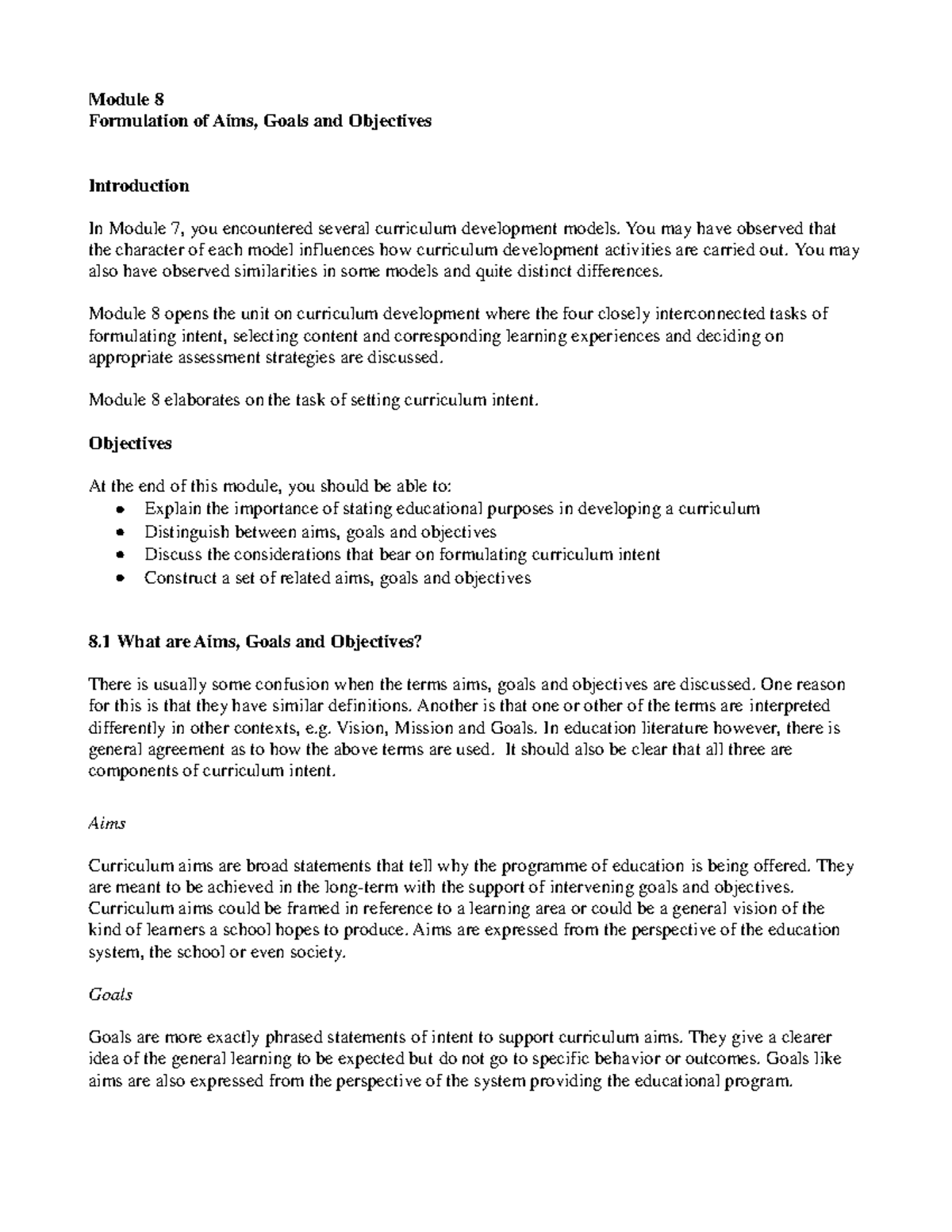 EDUC 103 Module 8 - educ notes 101 - Module 8 Formulation of Aims ...