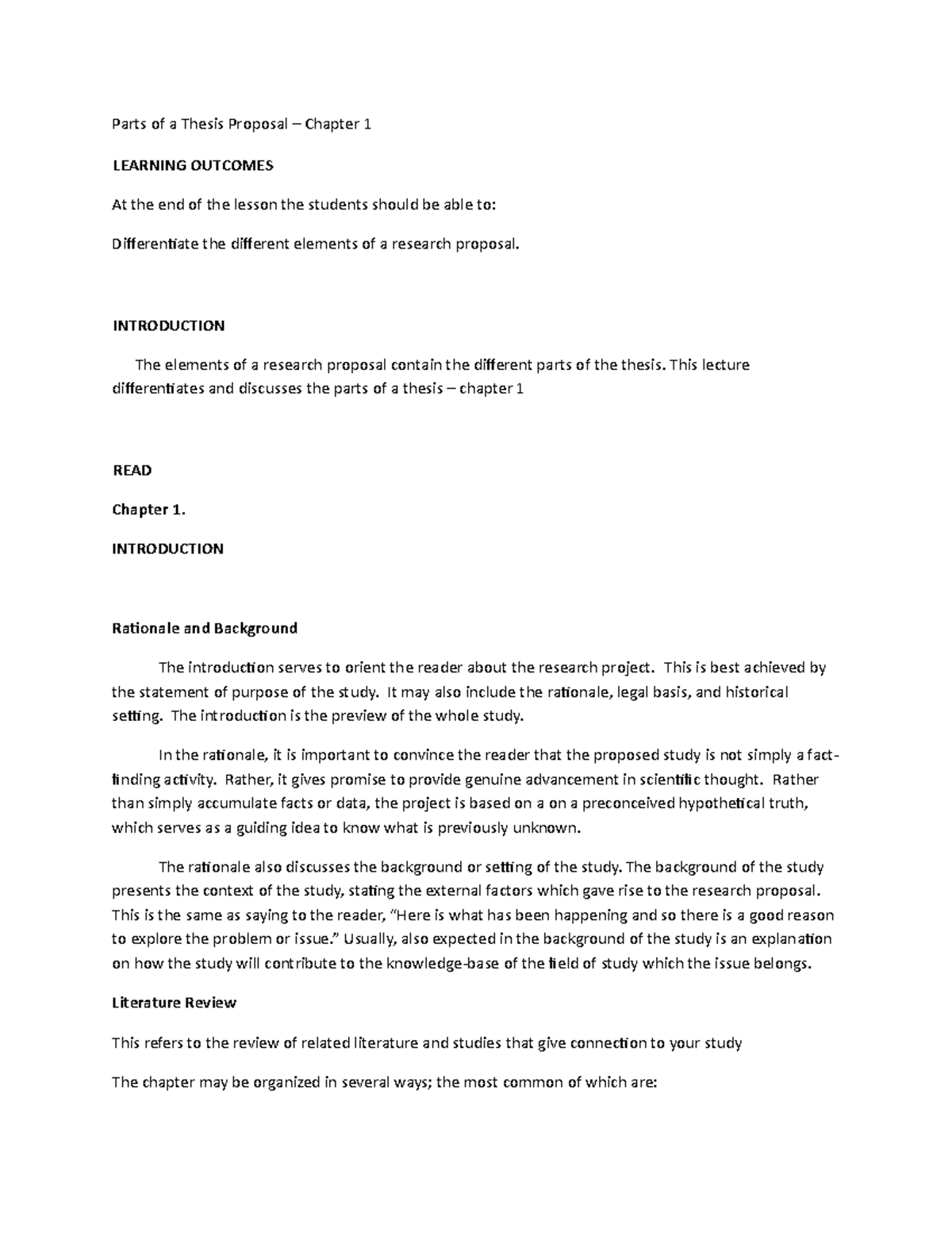 differentiate a thesis proposal from a research capsule