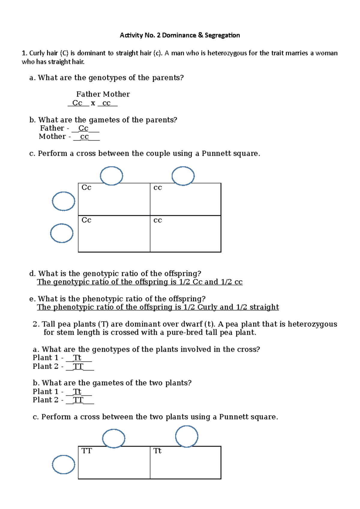 Activity No. 2 Principles of Dominance and Segregation - Activity No. 2 ...