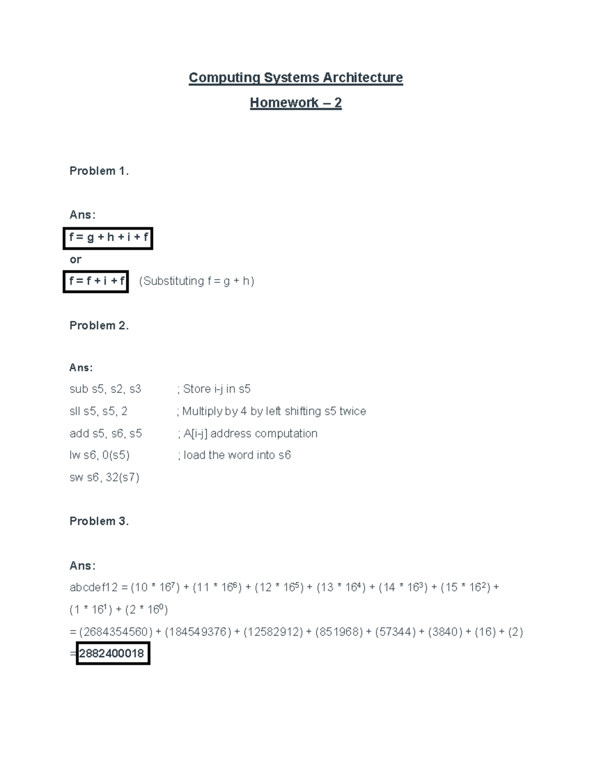 Homework - 2 without questions - Computing Systems Architecture ...