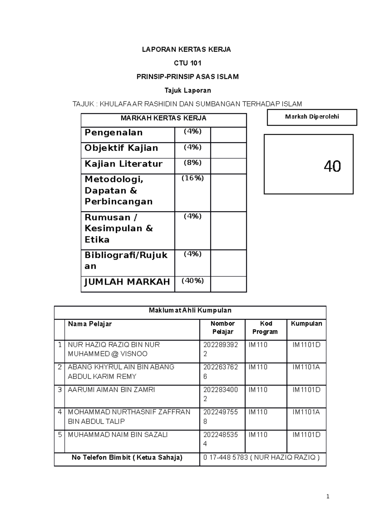 CTU 101 - WESWEW22SW2SW2W2WW2S - LAPORAN KERTAS KERJA CTU 101 PRINSIP ...