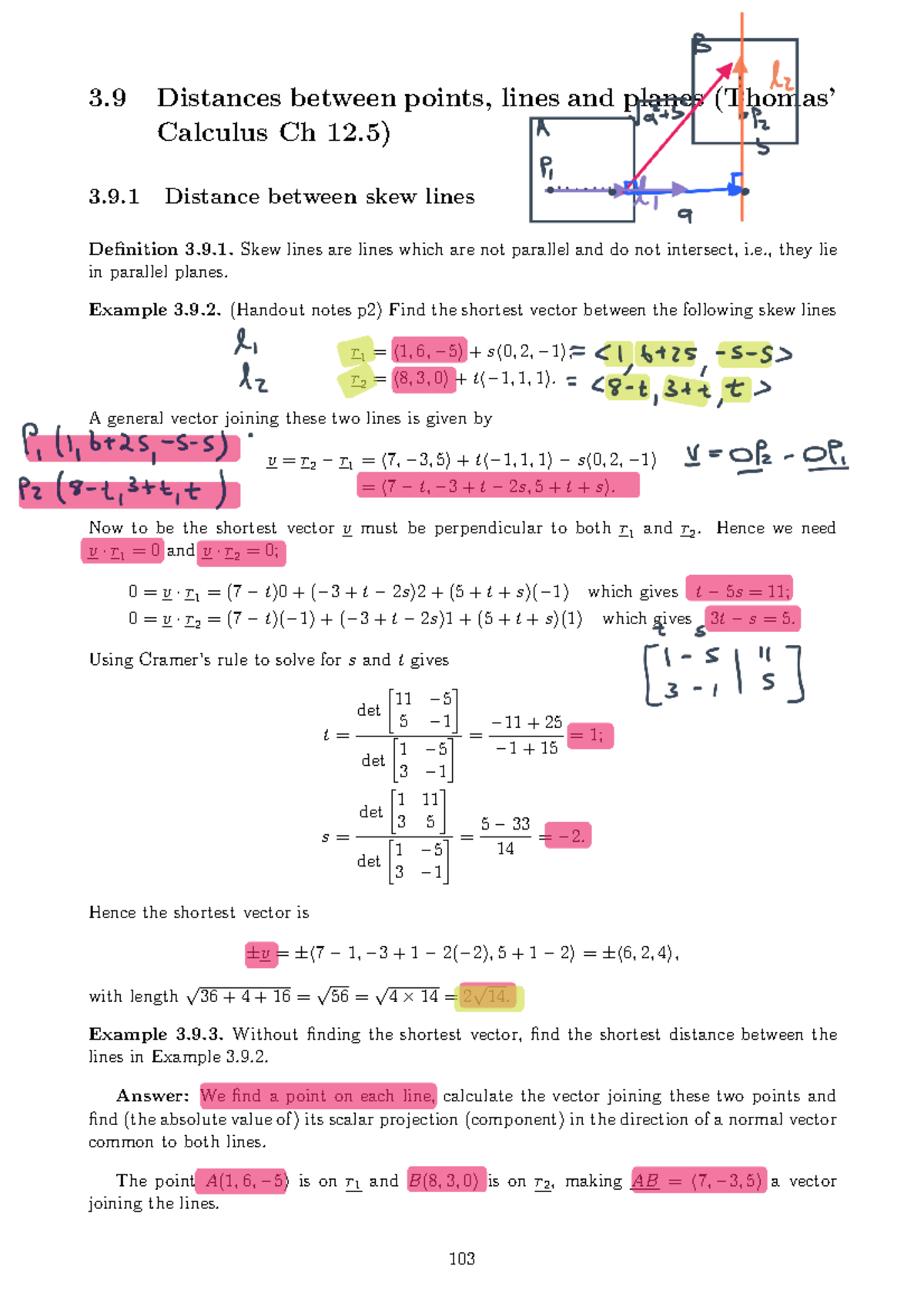 MATH1043 Block 4 Week 2 Lecture 3 notes - 3 Distances between points ...
