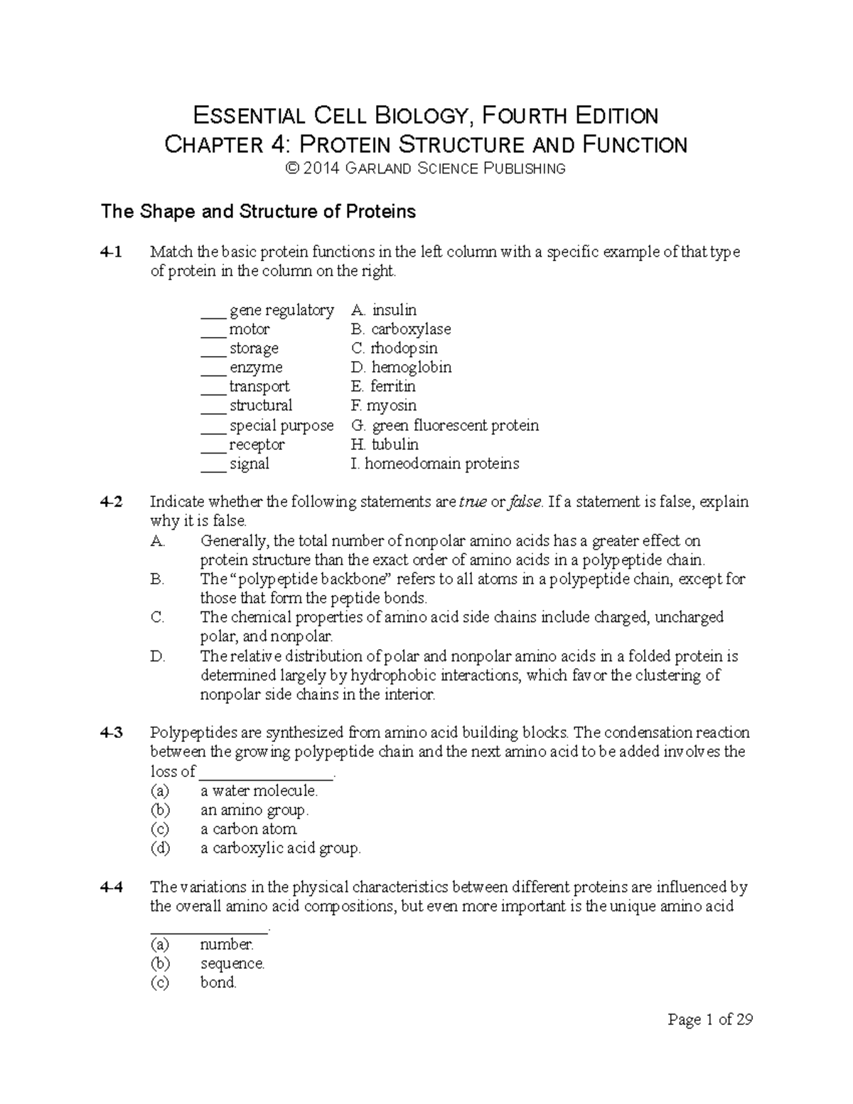 ECB4 Question Bank Ch04 - ESSENTIAL CELL BIOLOGY, FOURTH EDITION ...