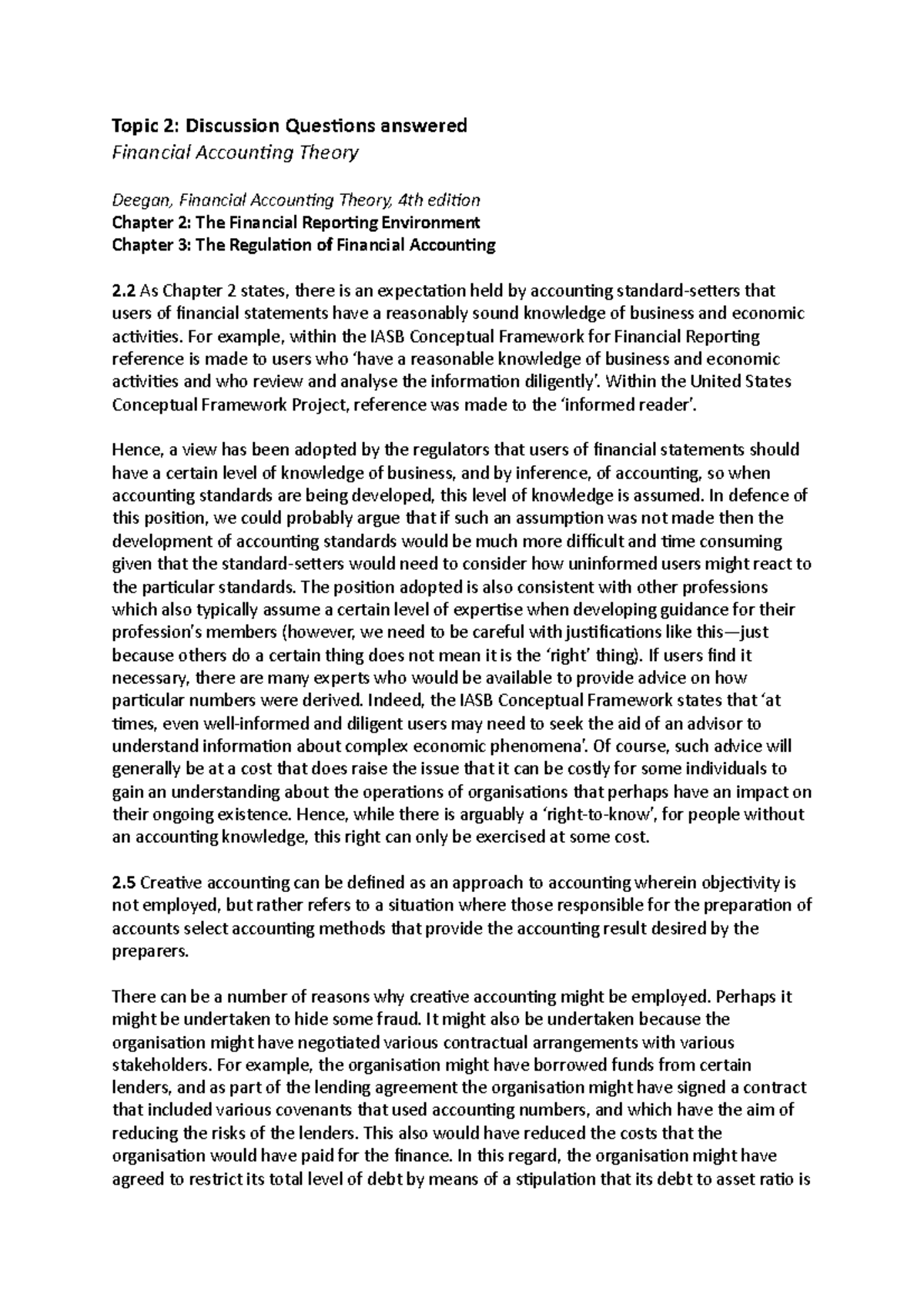 Chapter 2 - Discussion Questions (Answered) - Topic 2: Discussion ...