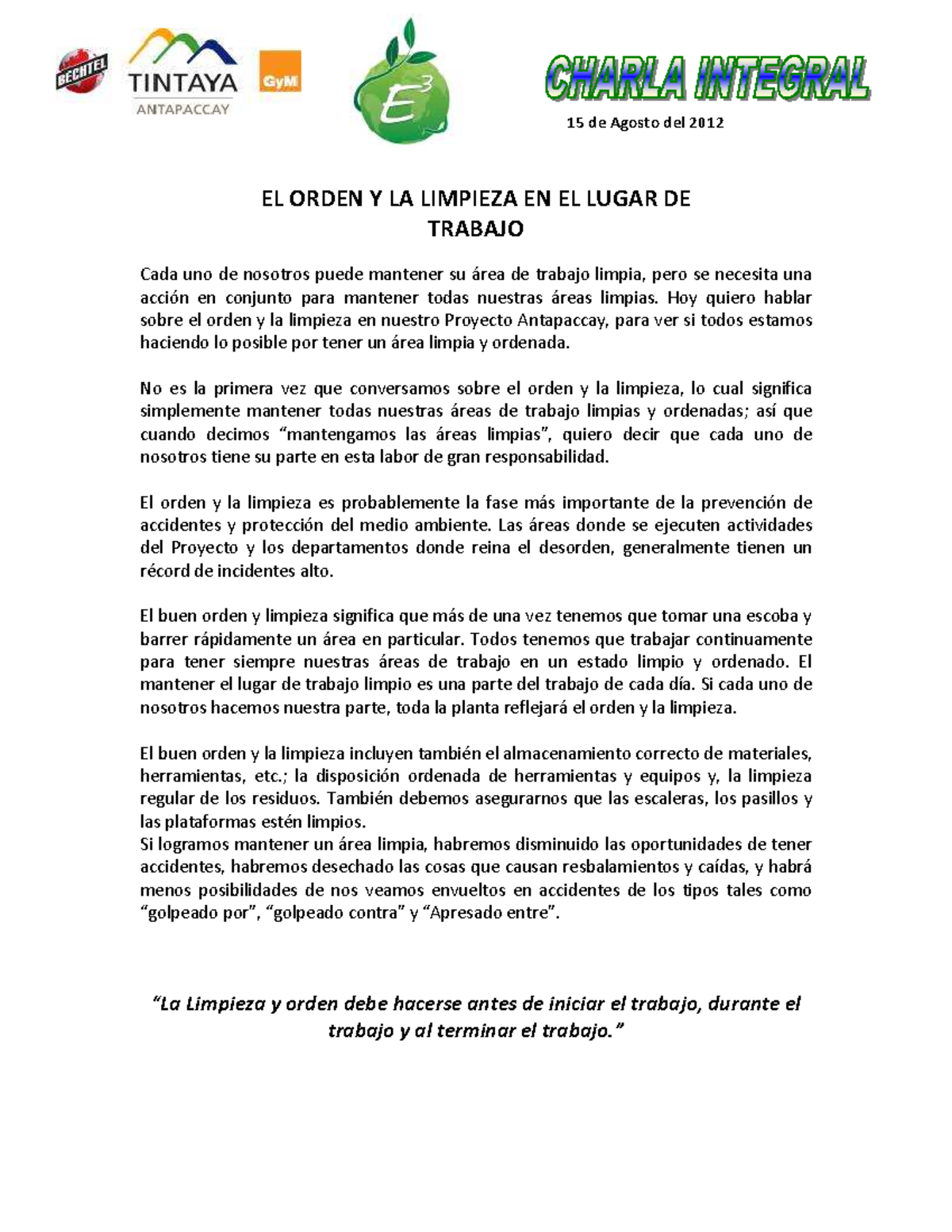 15 08 El Orden Y La Limpieza En El Lugar De Trabajo En El Año Dos Mil 15 08 El Orden Y La Limpieza En El Lugar De Trabajo En El Año Dos Mil