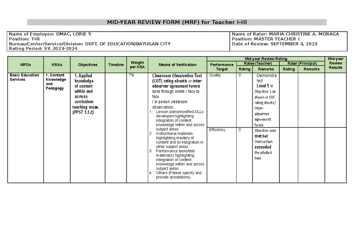 Appendix E - This is for educational purposes only - MID-YEAR REVIEW ...