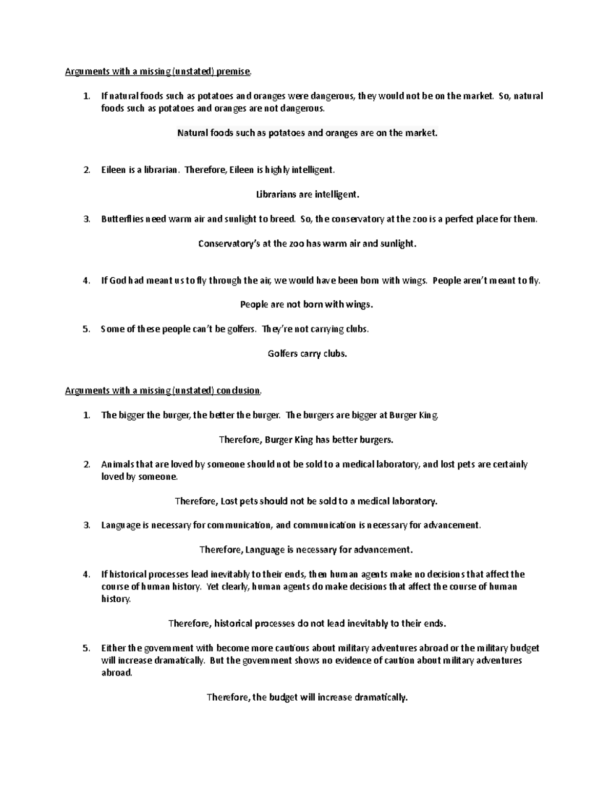 Missing components examples - Arguments with a missing (unstated ...