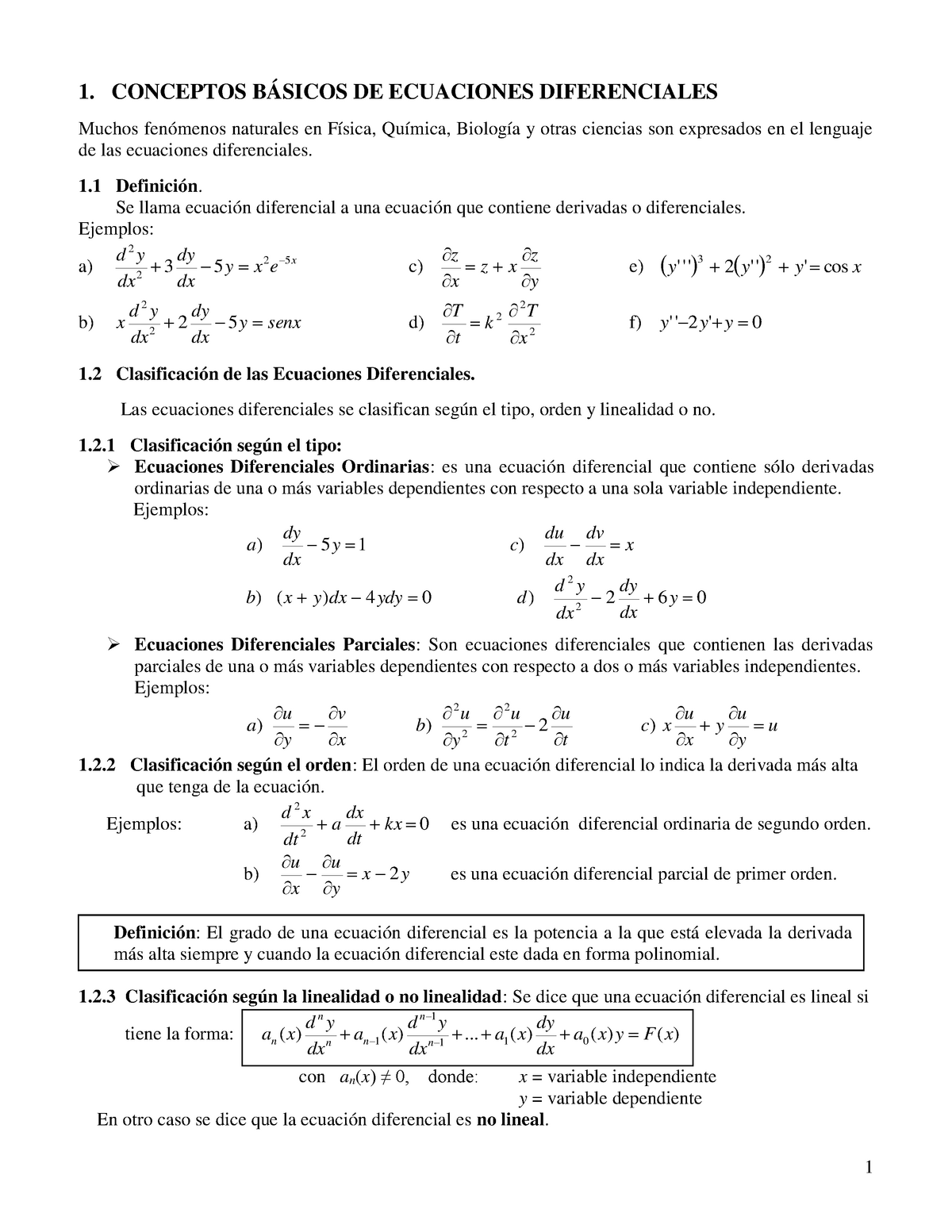Conceptos BÁsicos De Ecuaciones Diferenciales 1 Conceptos BÁsicos De Ecuaciones Diferenciales 5582