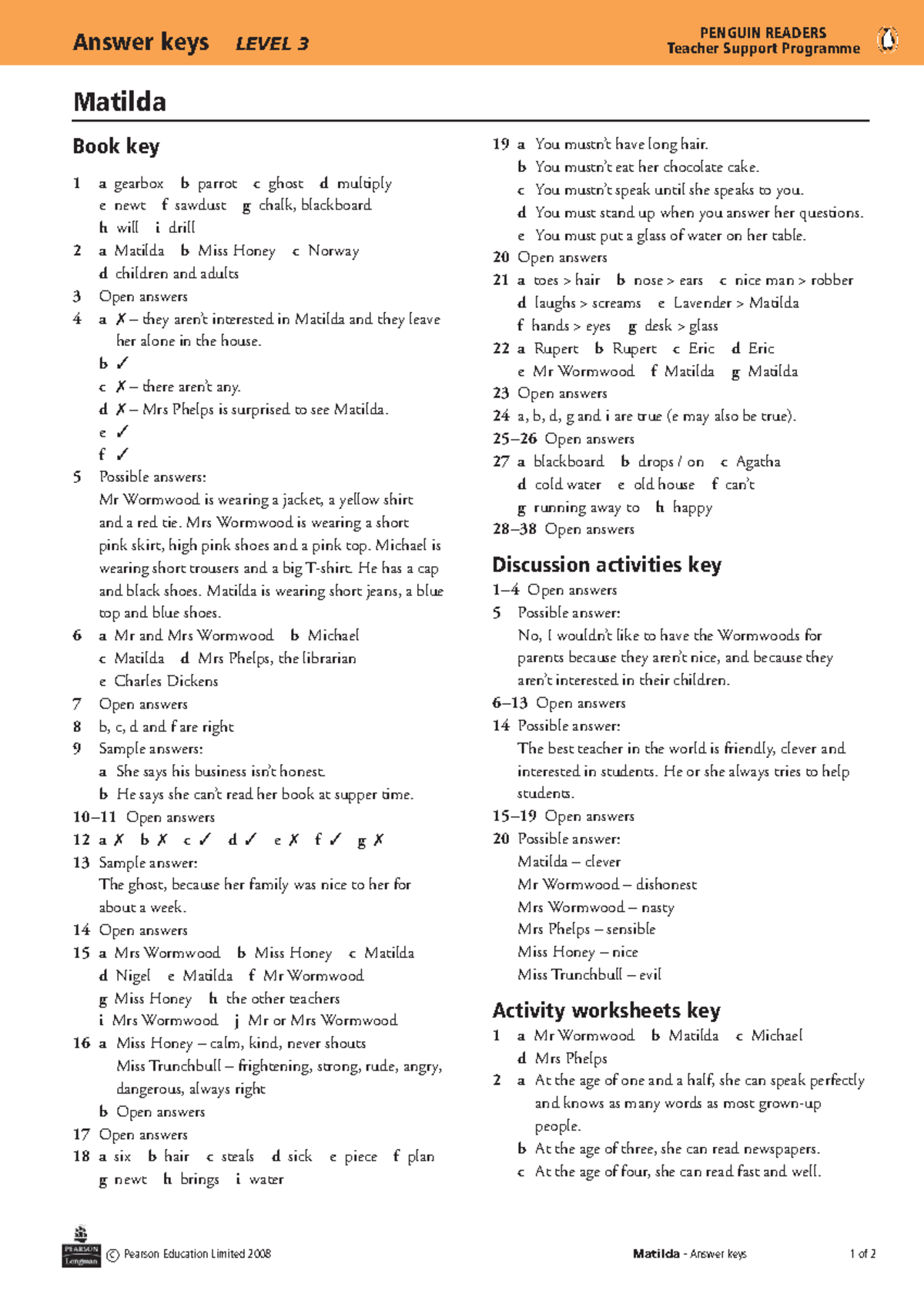 AK Matilda - escritura de essay - Matilda c Pearson Education Limited ...