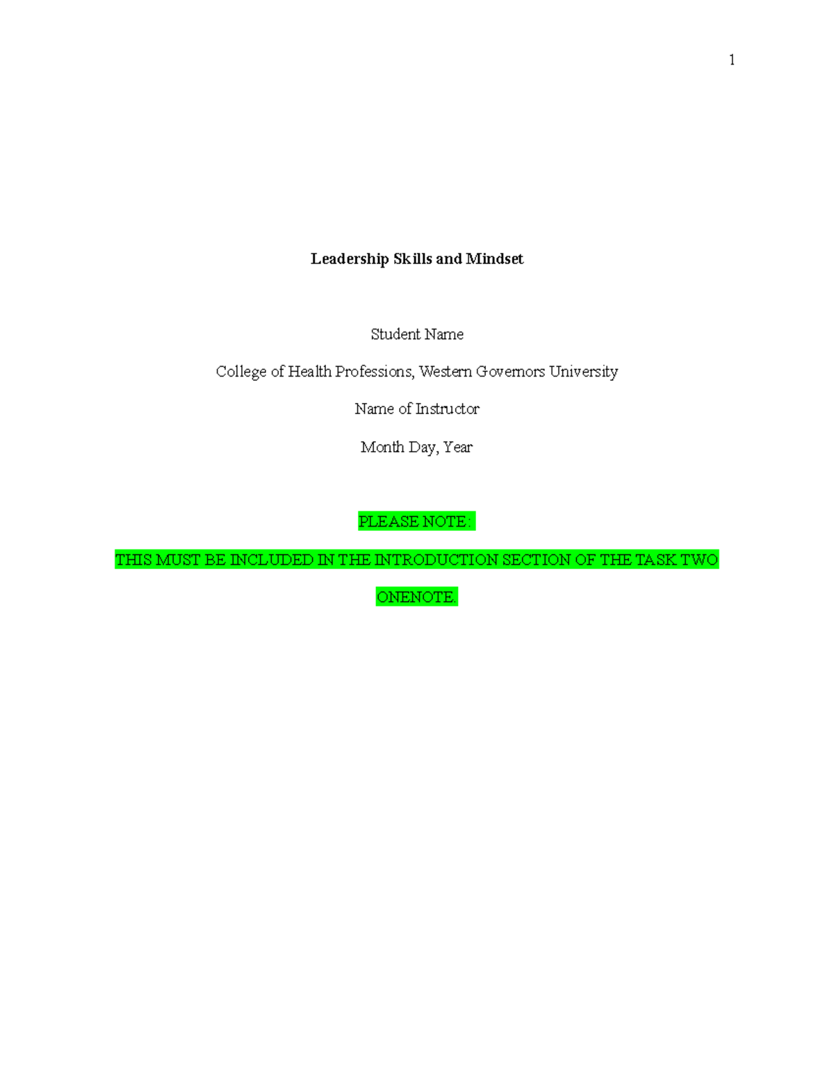 Task 2 Leadership Skills and Mindset Template - Leadership Skills and ...