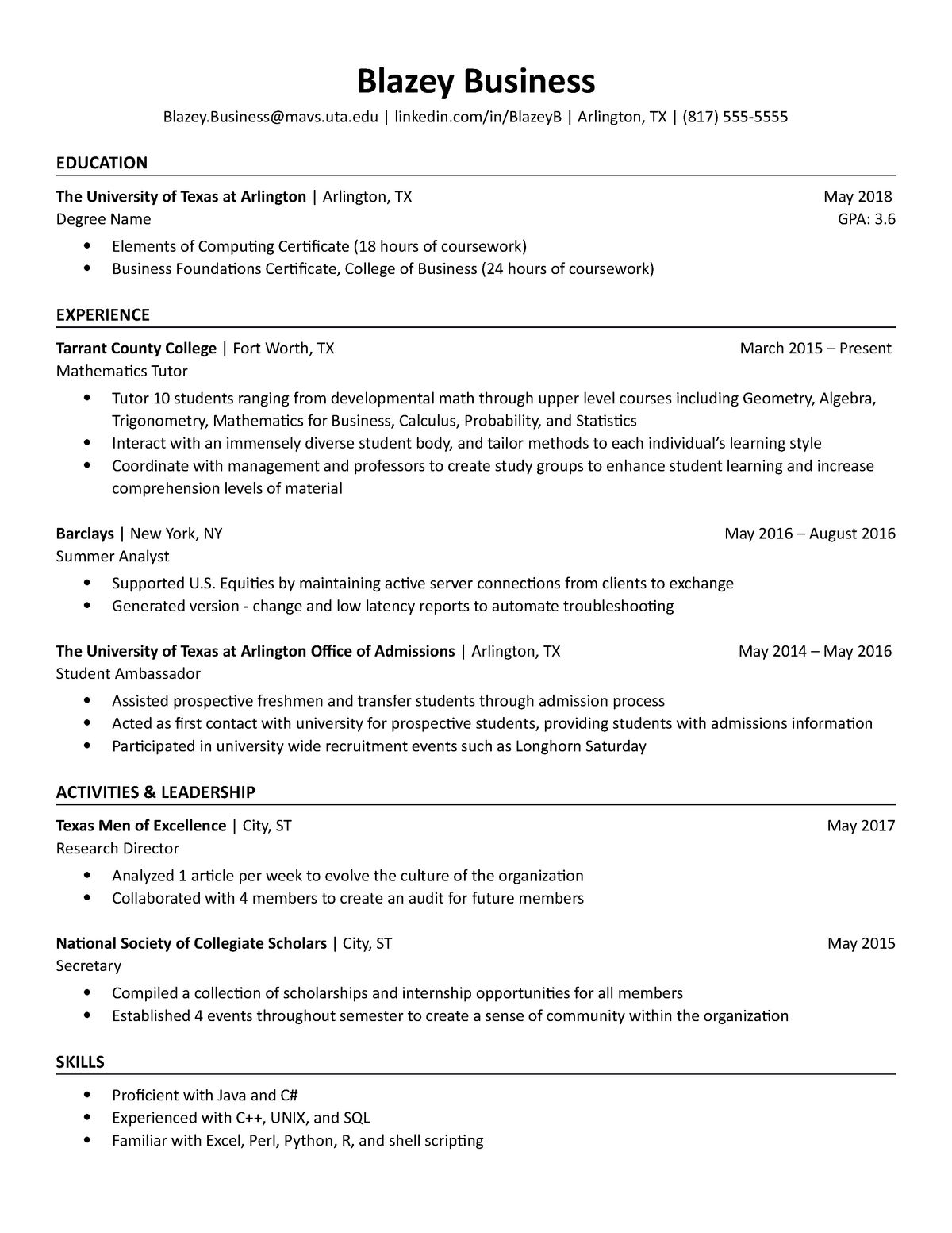 ut-arlington-resume-template-blazey-business-blazey-mavs-uta
