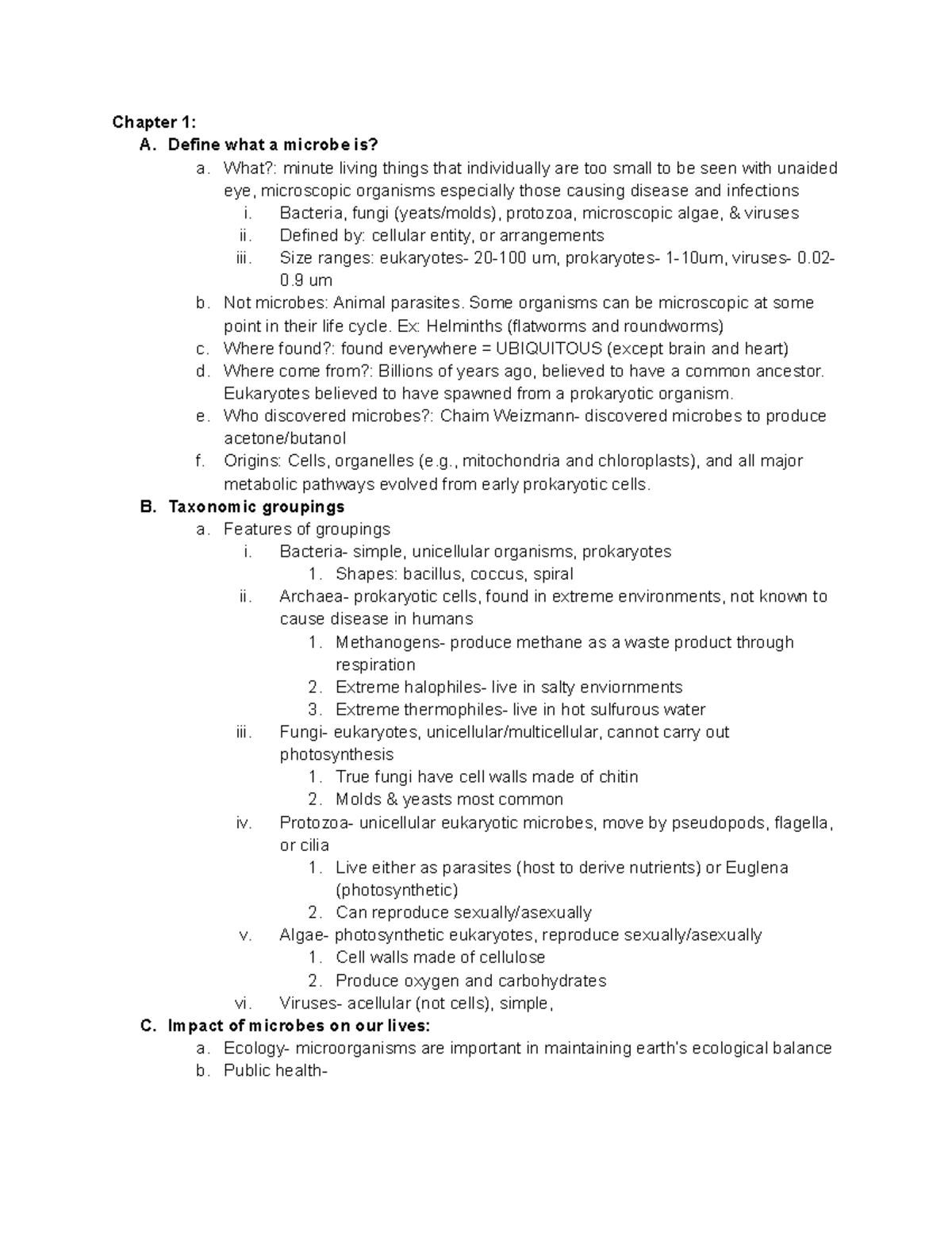 Copy of Microbio Exam 1 - exam review - Chapter 1: A. Define what a ...