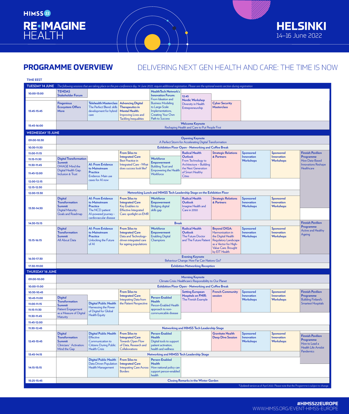 Himss 22europeprogrammeoverview v23 HIMSS22EUROPE WWW.HIMSS/EVENT