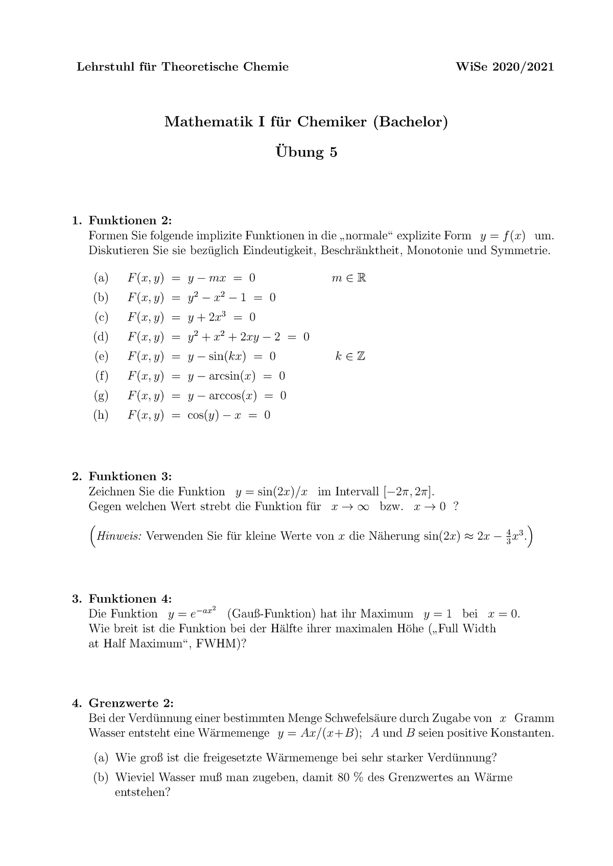 Uebung 5 Wi Se18 19 Ubung Mathematik Fur Chemiker Chea12 Uni Studocu