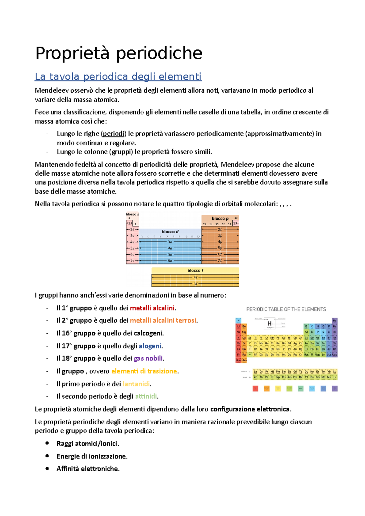 Proprietà Periodiche Lez 4 Proprietà Periodiche La Tavola