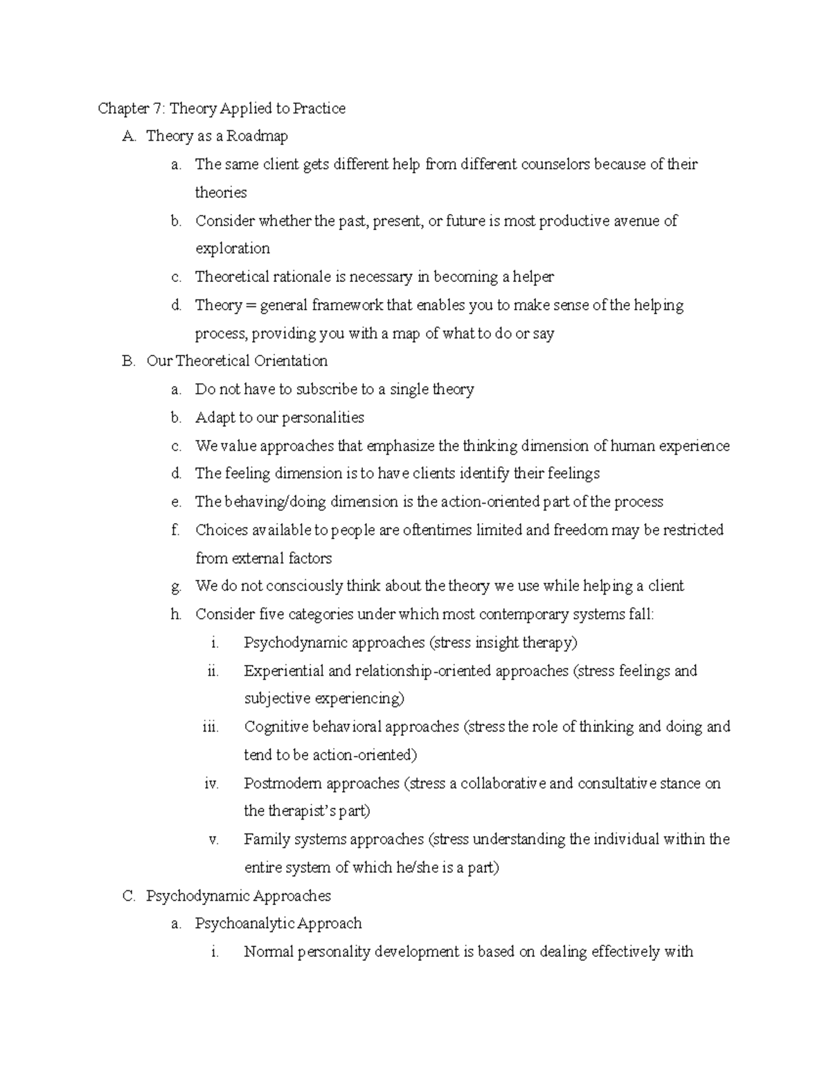 Ch. 7 Notes - introduction to counseling textbook - Chapter 7: Theory ...