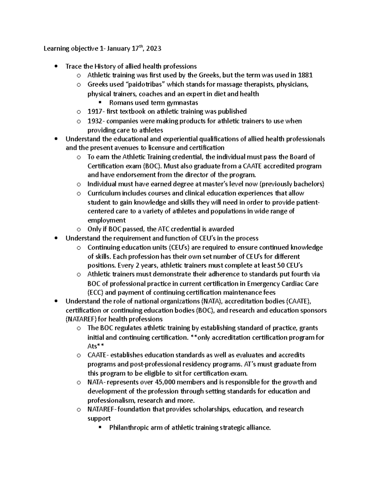 Learning objective 1 - Completed lecture materials- important for study ...