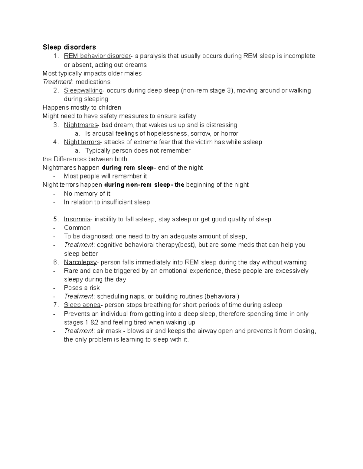 Intro into sleep and dreams Sleep disorders REM behavior disorder a