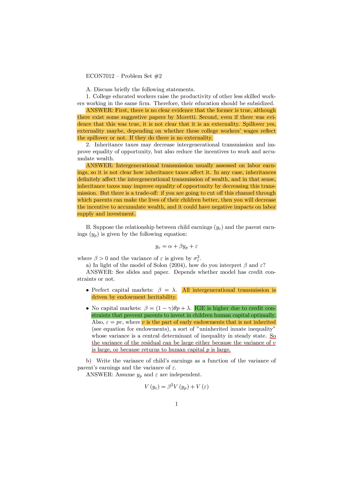 PS2 Solutions - ECON7012 – Problem Set # A. Discuss Briefly The ...