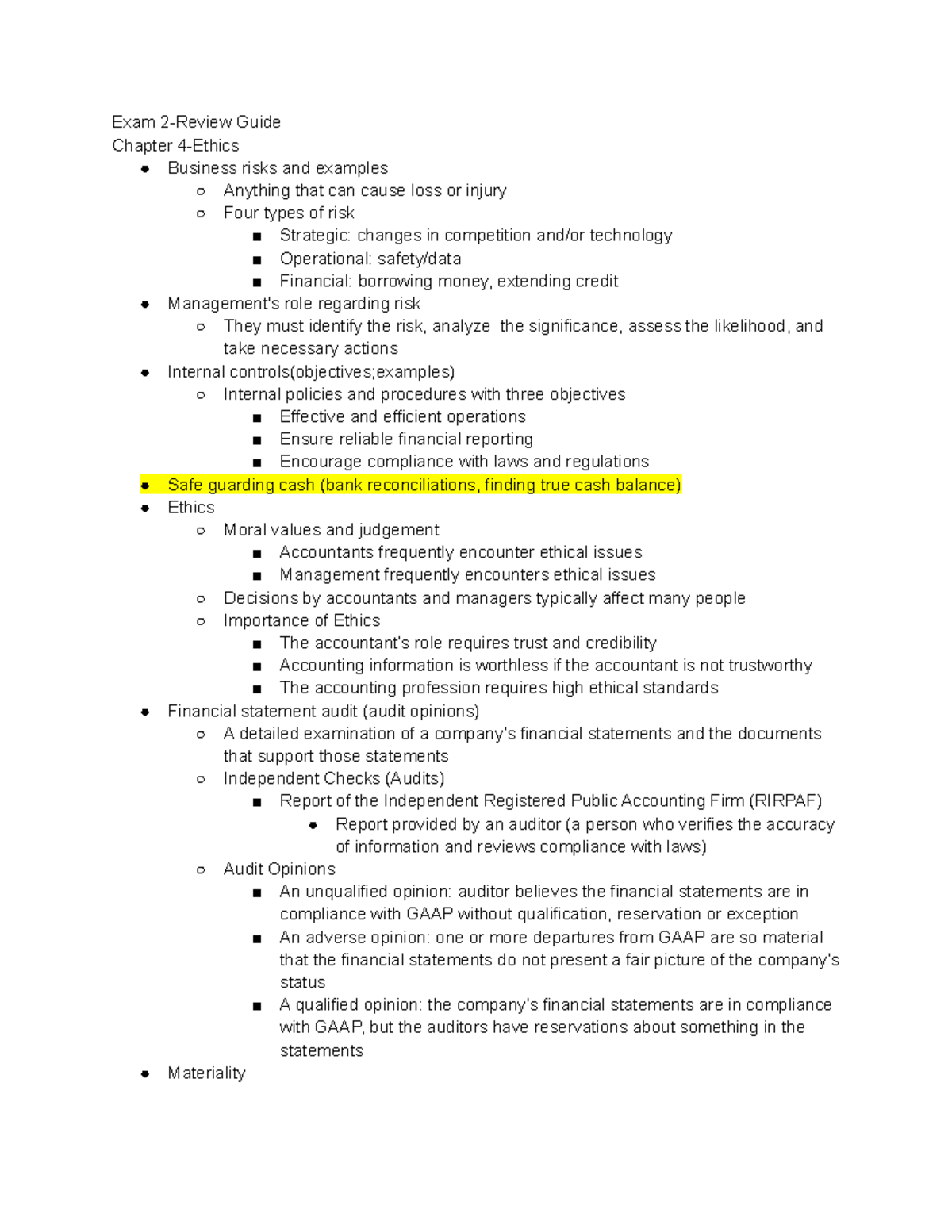 ACCT200-Exam 2 Review - Exam 2-Review Guide Chapter 4-Ethics Business ...