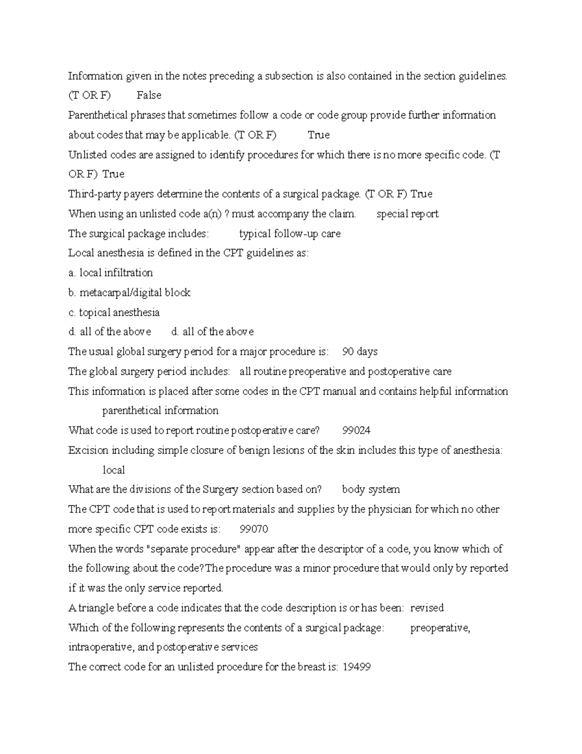 Coding 2 - Information given in the notes preceding a subsection is ...