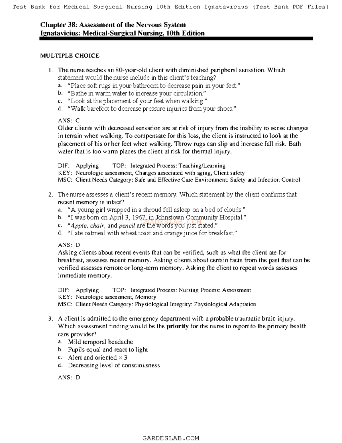 Chapter 38 Notes - G R A D E S L A B. C O M Chapter 38: Assessment Of ...