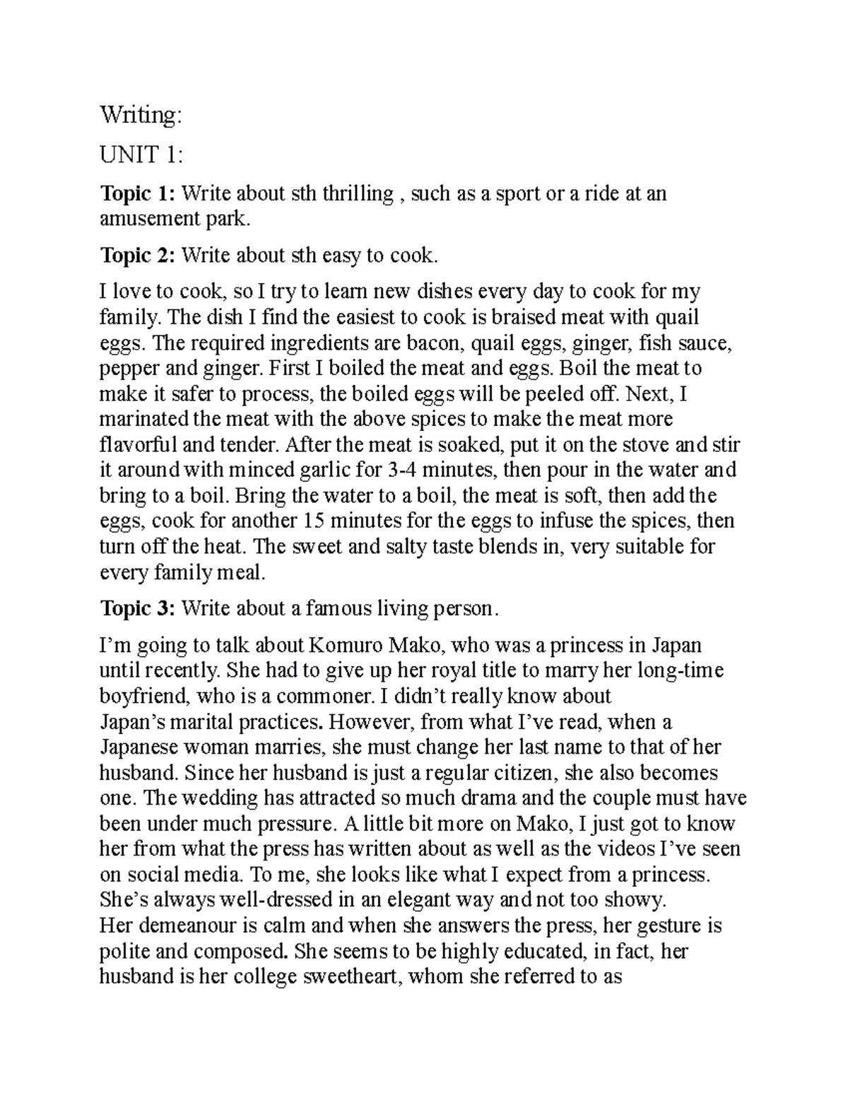 Writing useful Writing UNIT 1 Topic 1 Write about sth thrilling