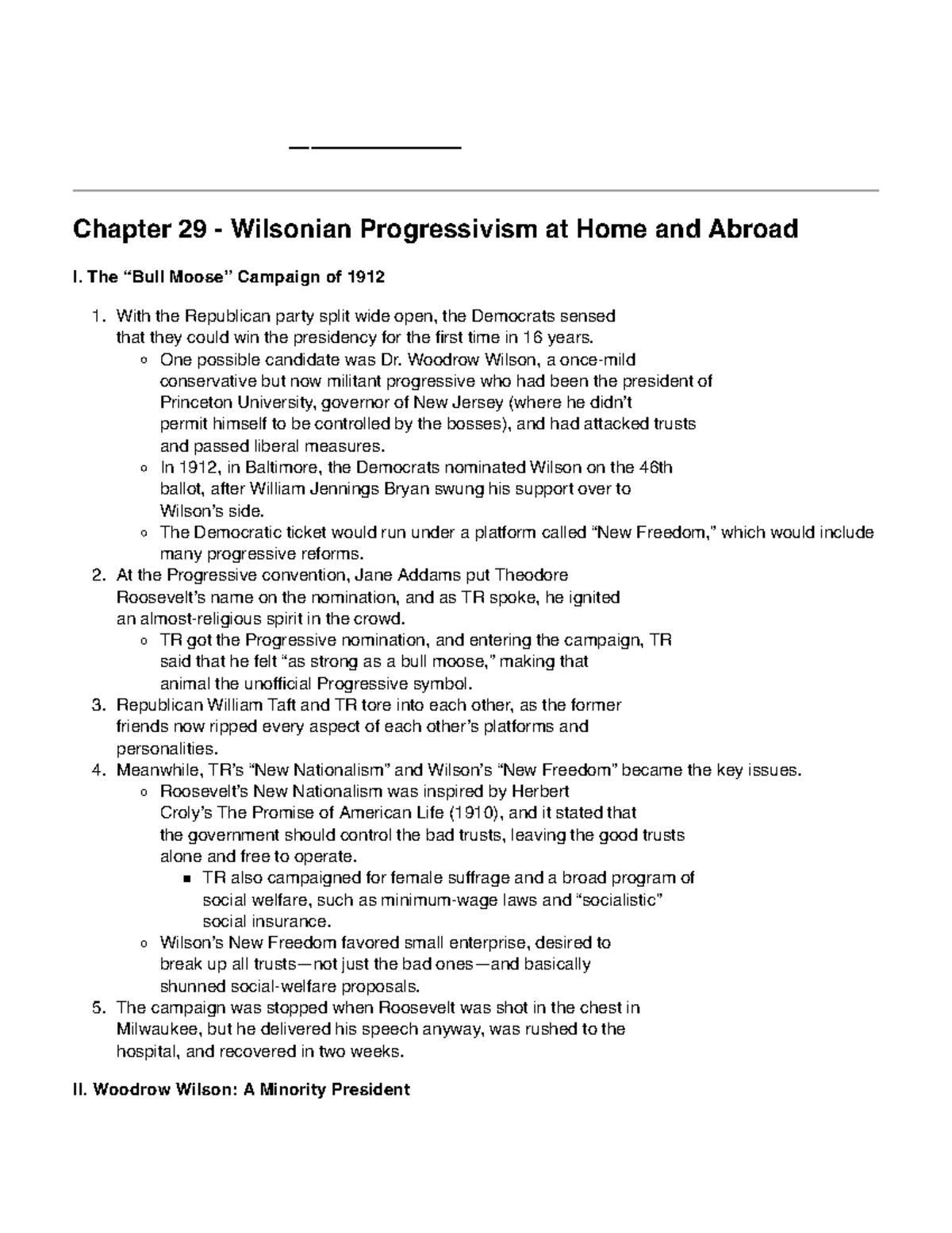 Chapter 29 - Wilsonian Progressivism At Home And Abroad - The “Bull ...