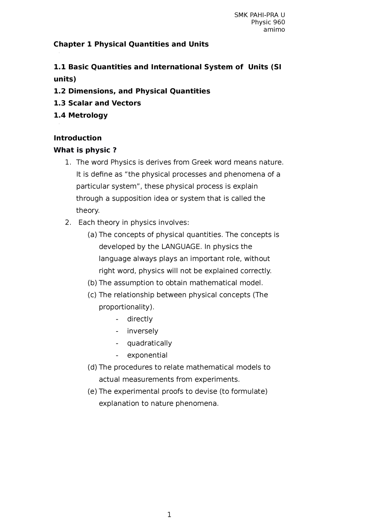 Chapter 1 Physical Quantities And Units - Physic 960 Amimo Chapter 1 ...