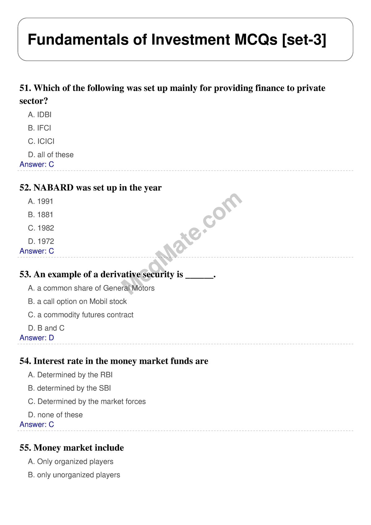 Fundamentals Of Investment Solved MCQs [set-3] Mcq Mate.com - McqMate ...