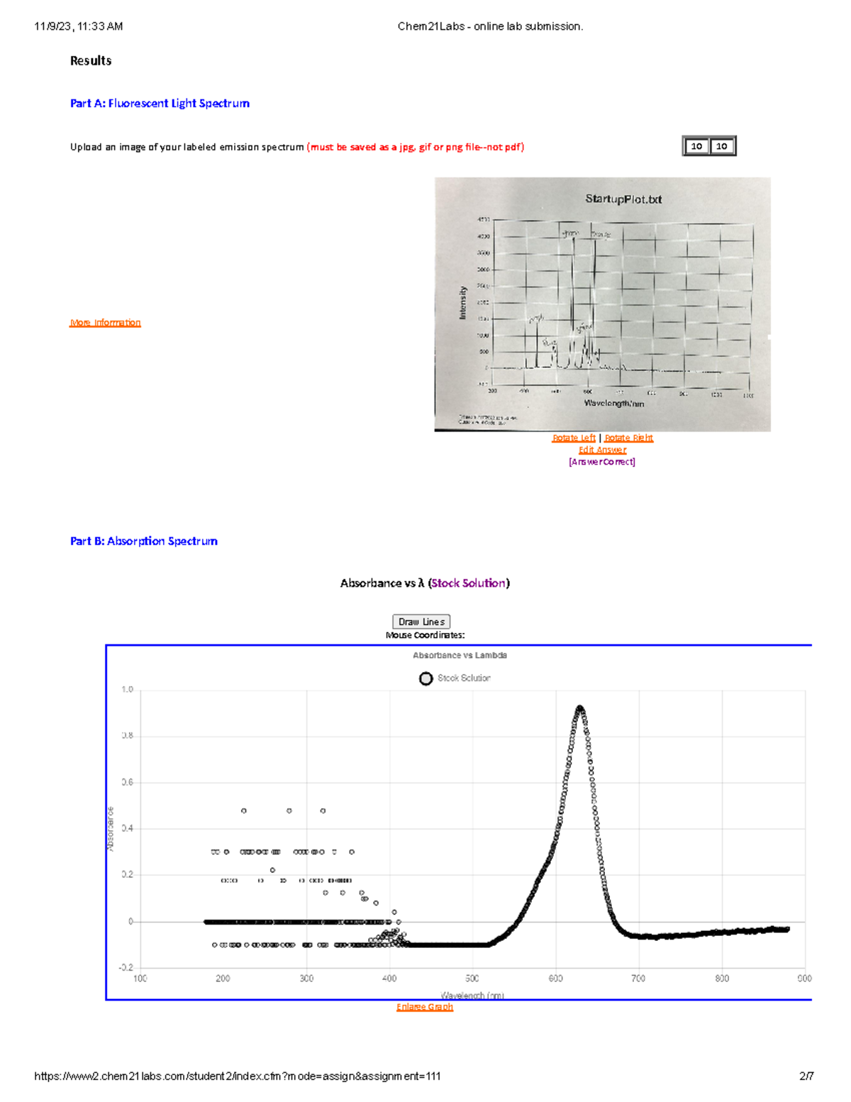 Exp 6 chem lab Lab report Results Part A Fluorescent Light