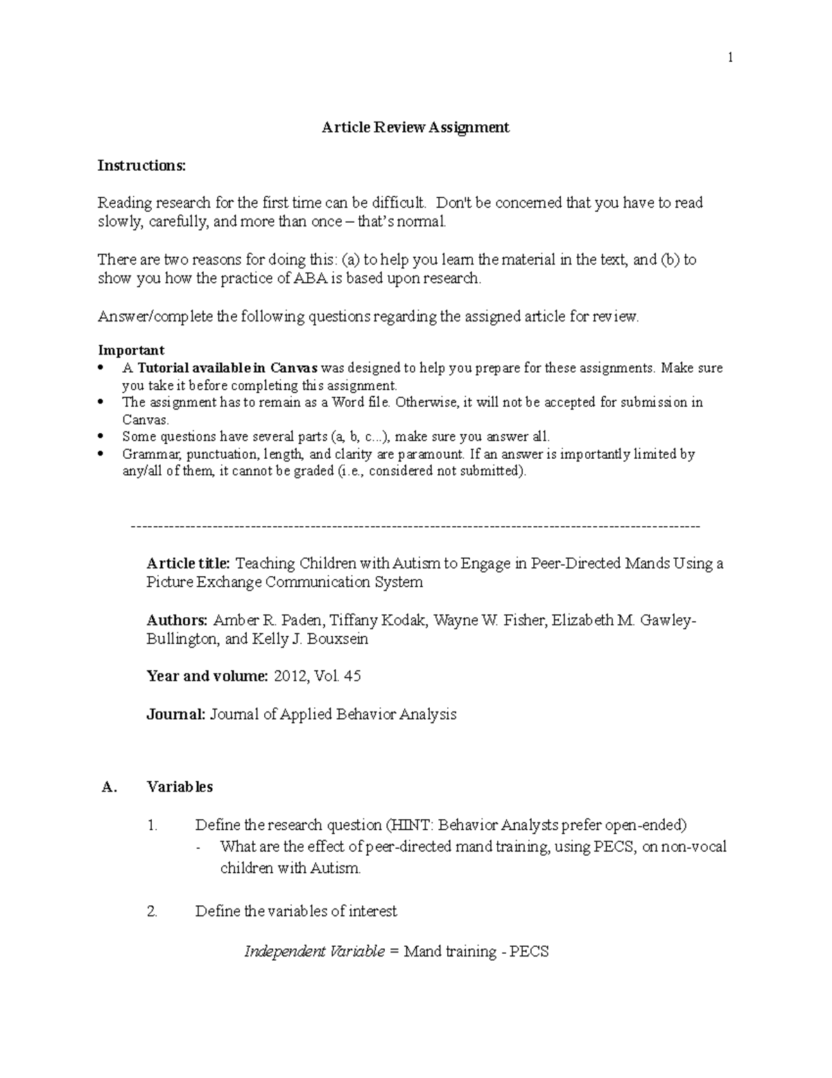 PSY 4474 Article Review Questions - Article Review Assignment ...